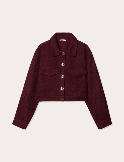 Veste tweed boutonnée bordeaux femme