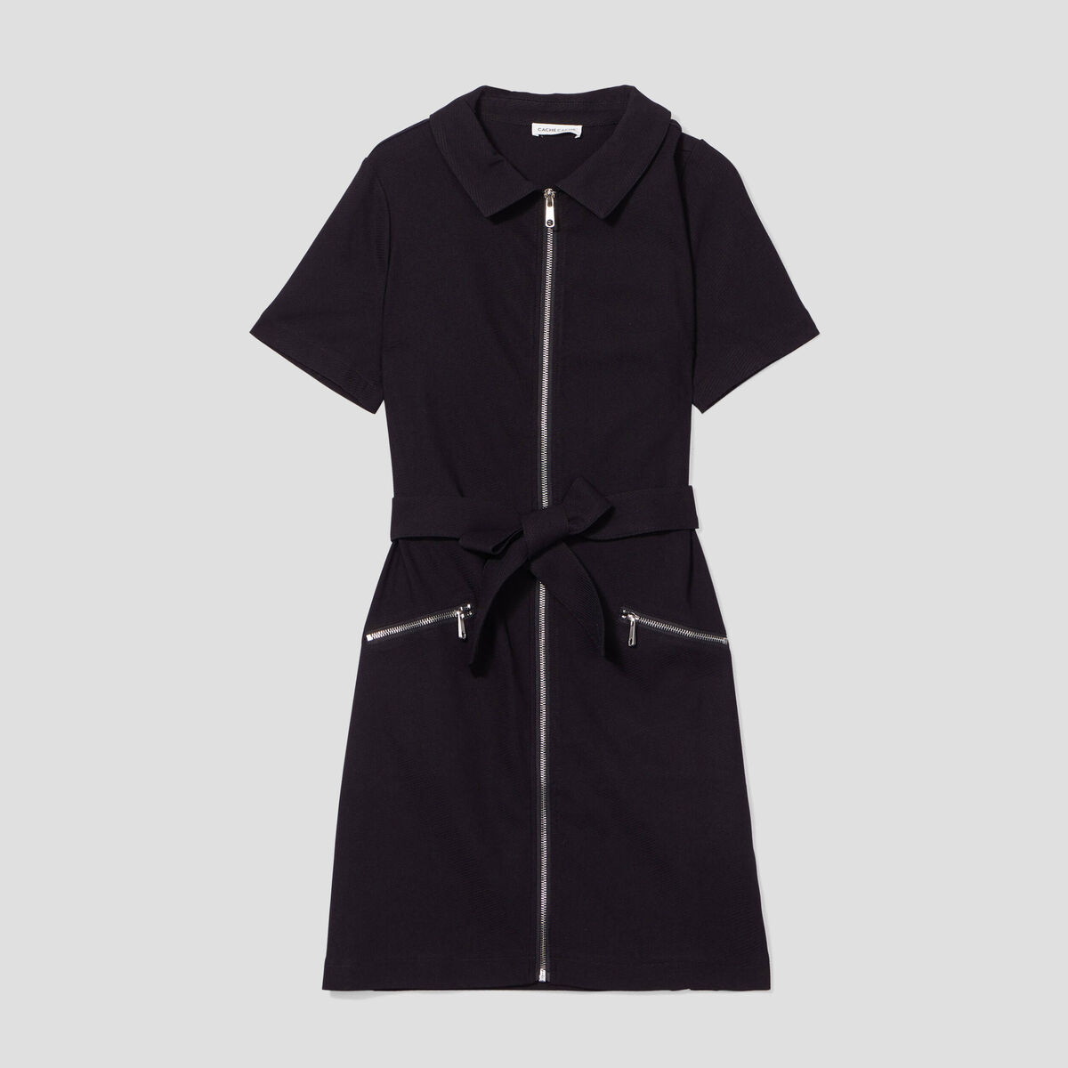 Robe droite zippée ceinturée noir femme