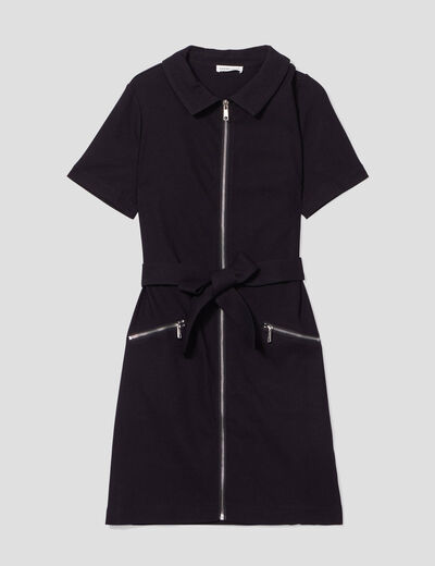 Robe droite zippée ceinturée noir femme