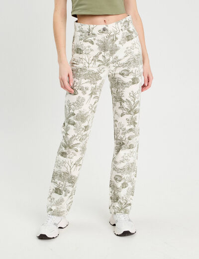 Jeans straight taille haute blanc femme