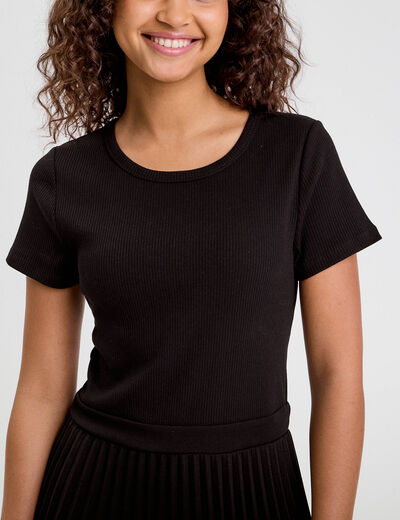 Robe droite plissée noir femme