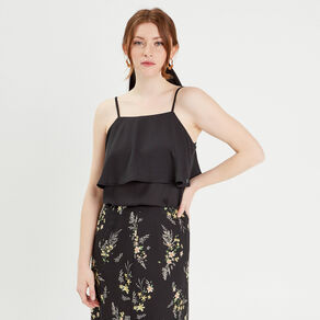 Caraco bretelles fines volants noir femme