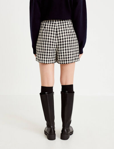 Jupe-short trap&egrave;ze tweed taille haute noir femme