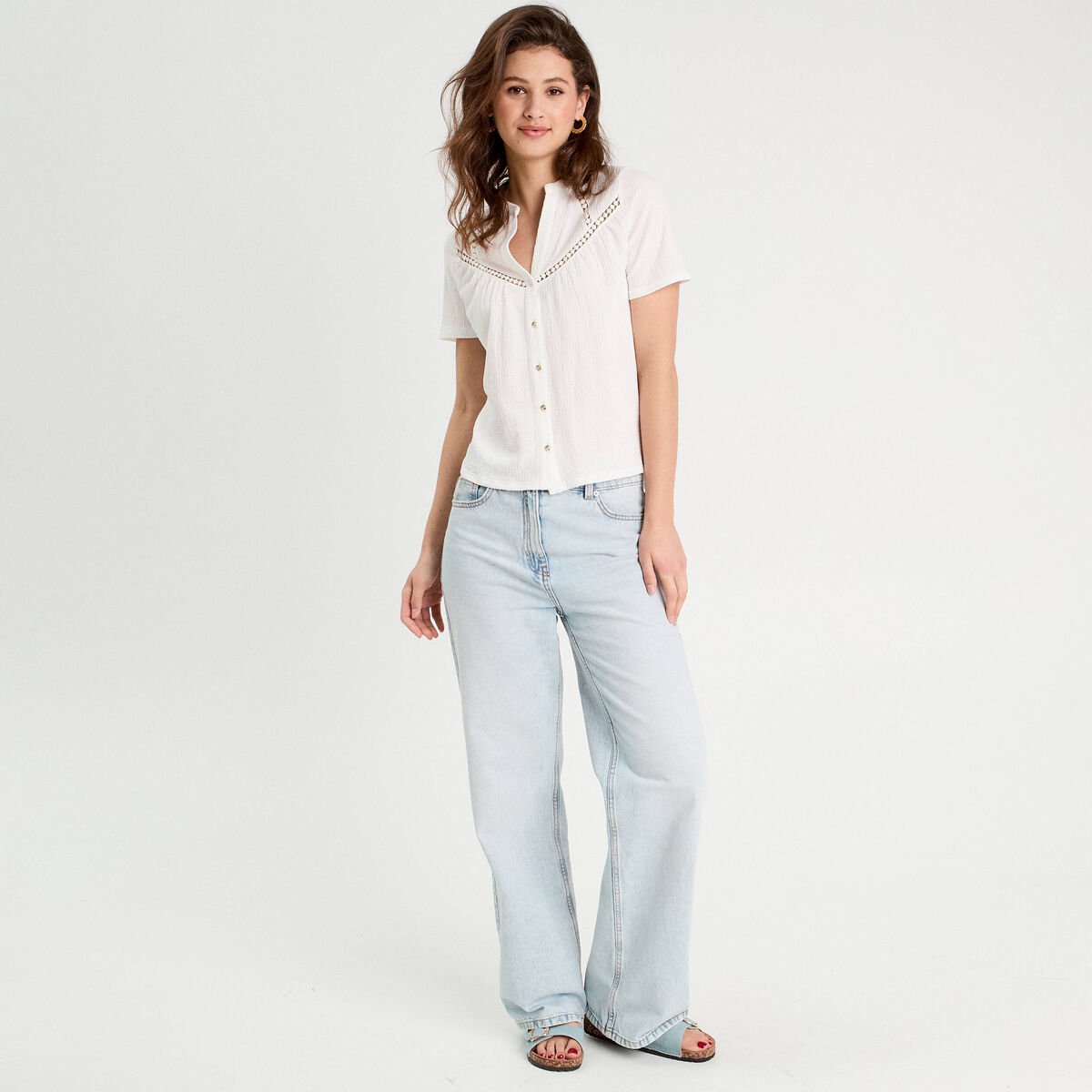 Blouse manches courtes ecru femme