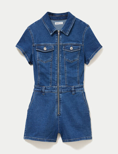 Combishort en jean denim double stone femme