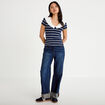 T-shirt col marin &agrave; volants ecru femme