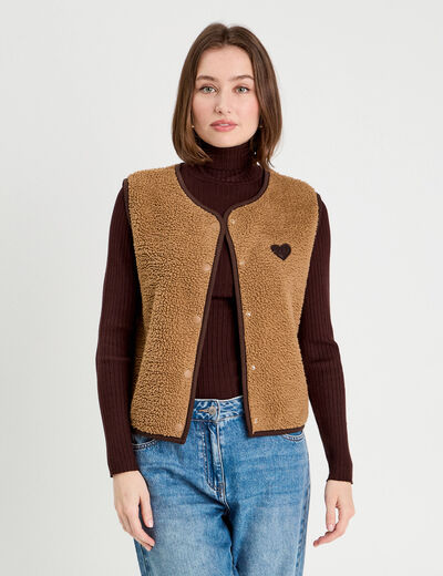 Gilet effet polaire marron clair femme