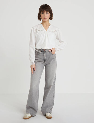 Blouse maille relief&eacute;e blanc femme