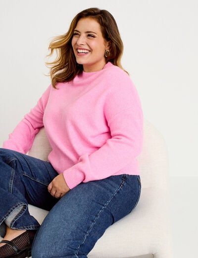 Pull col rond rose femme