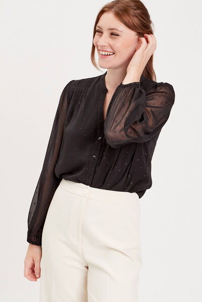 Blouse manches longues noir femme