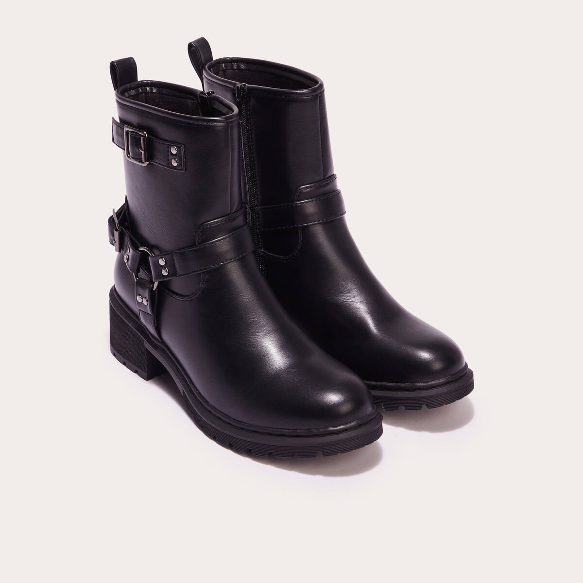 Bottines brides anneaux noir femme