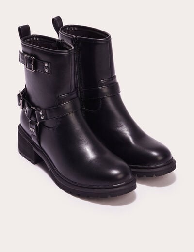 Bottines brides anneaux noir femme