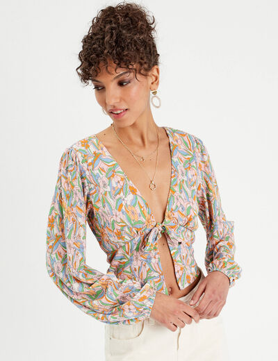 Blouse manches longues plissée rose femme