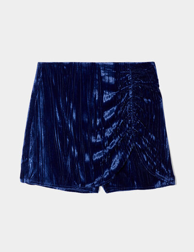 Jupe-short ajustée velours bleu foncé femme
