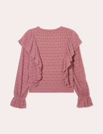 Blouse ajourées volants vieux rose femme