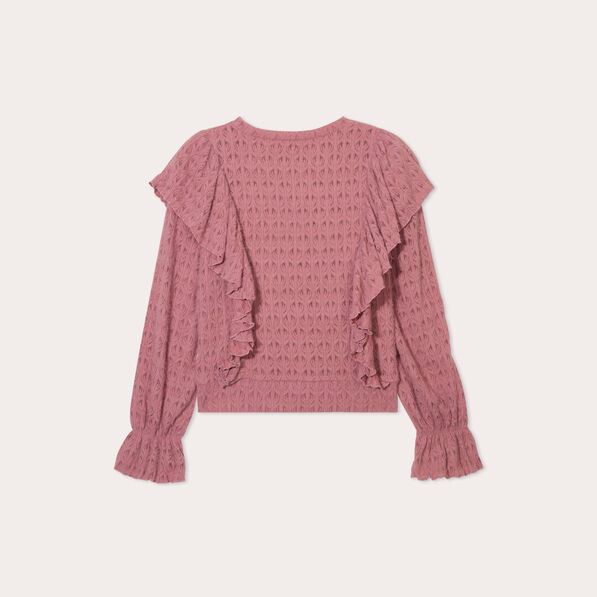 blouse ajourees volants vieux rose femme Blouse ajourées volants vieux rose femme