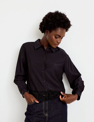 Chemise droite manches longues dentelle noir femme