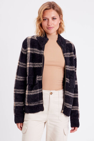 Veste droite à col montant noir femme