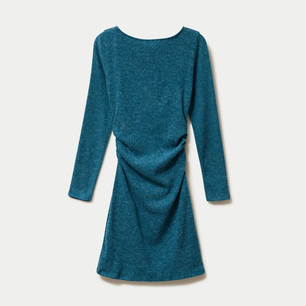 Robe en maille manches longues bleu canard femme