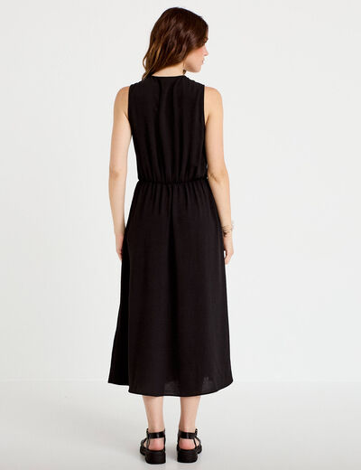 Robe droite 3/4 sans manches col v noir femme