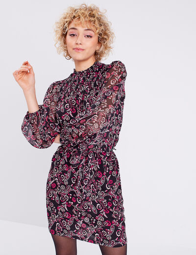 Robe droite manches 3/4 noir femme