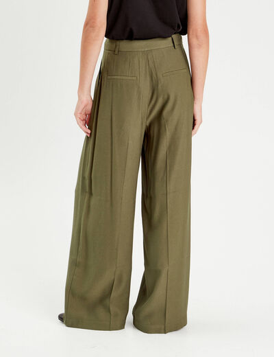 Pantalon large avec pinces vert kaki femme