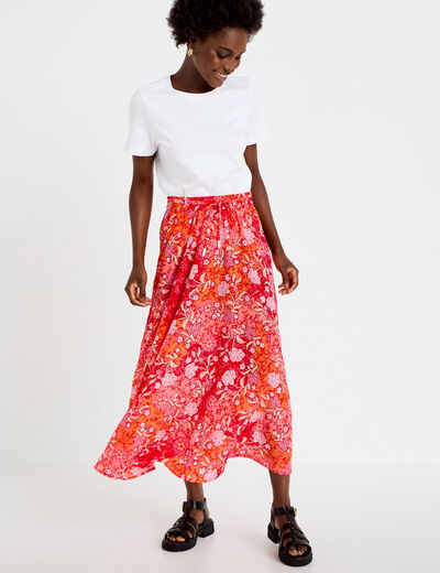 Jupe longue &eacute;vas&eacute;e satin&eacute;e rouge femme