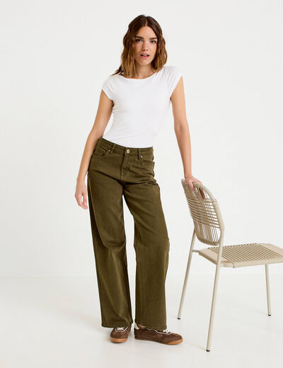 Jean bootcut en velours vert kaki femme