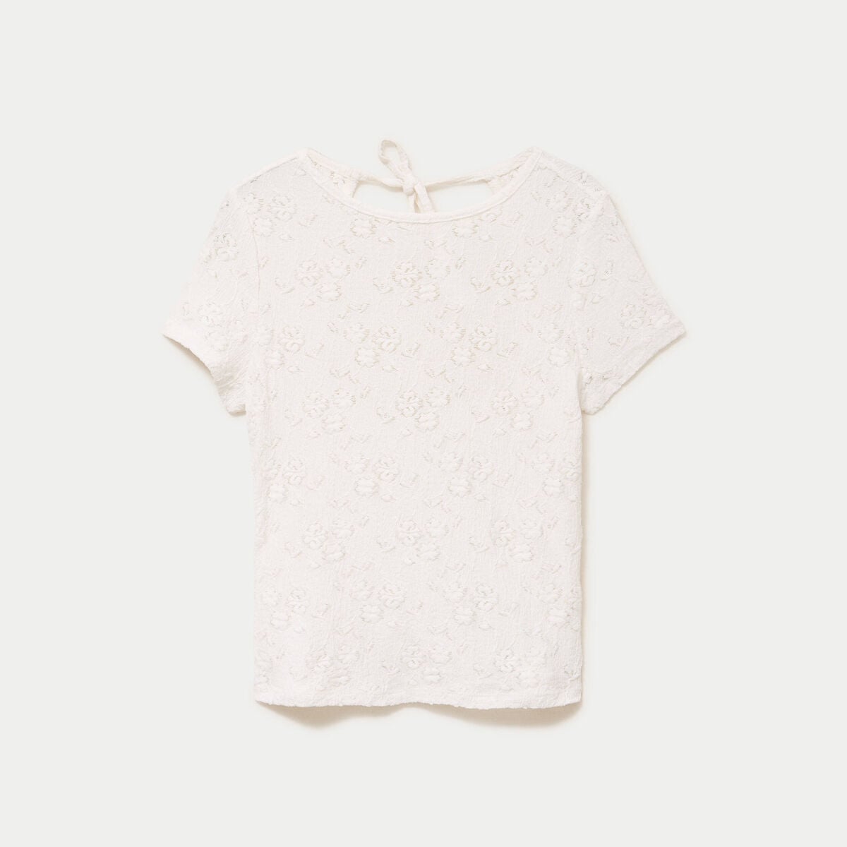 T-shirt ajust&eacute; &agrave; relief manches courtes ecru femme