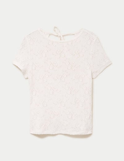 T-shirt ajust&eacute; &agrave; relief manches courtes ecru femme