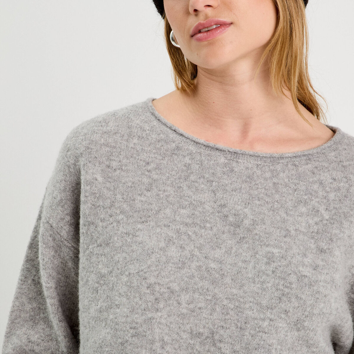 Pull cropped manches longues gris foncé femme