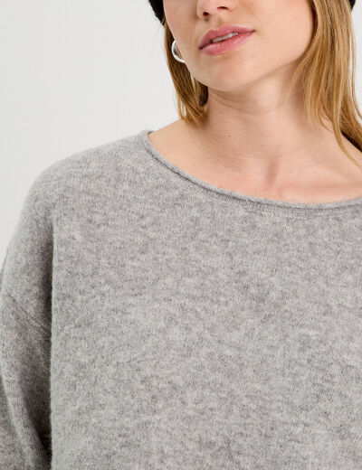 Pull cropped manches longues gris foncé femme