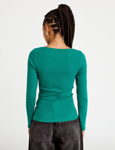 T-shirt col bateau vert &eacute;meraude femme