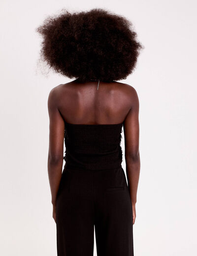 Bustier cropped fleurs en relief noir femme
