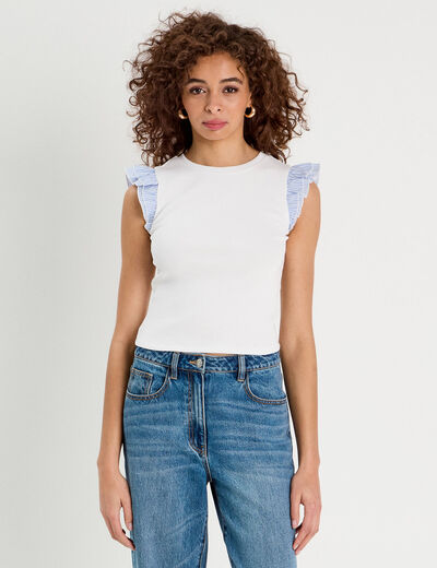 Débardeur volants épaules blanc femme