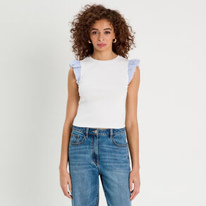 debardeur volants epaules blanc femme Débardeur volants épaules blanc femme