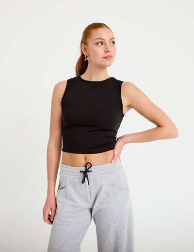 D&eacute;bardeur col rond noir femme