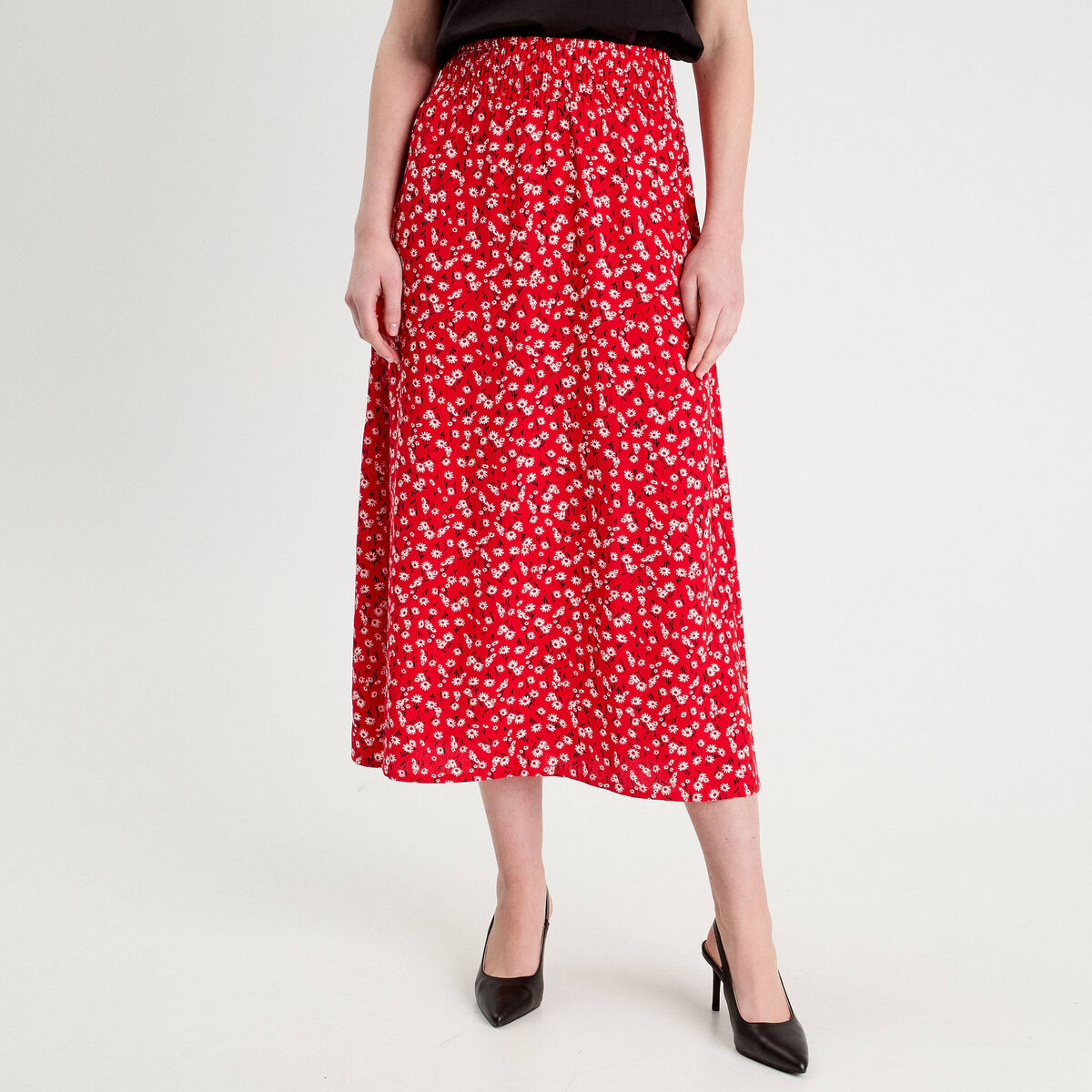Jupe longue fluide rouge femme