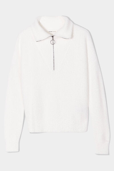 Pull col camionneur ecru femme