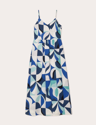 Robe longue évasée fluide bleu femme