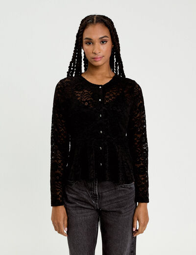 Blouse p&eacute;plum dentelle noir femme