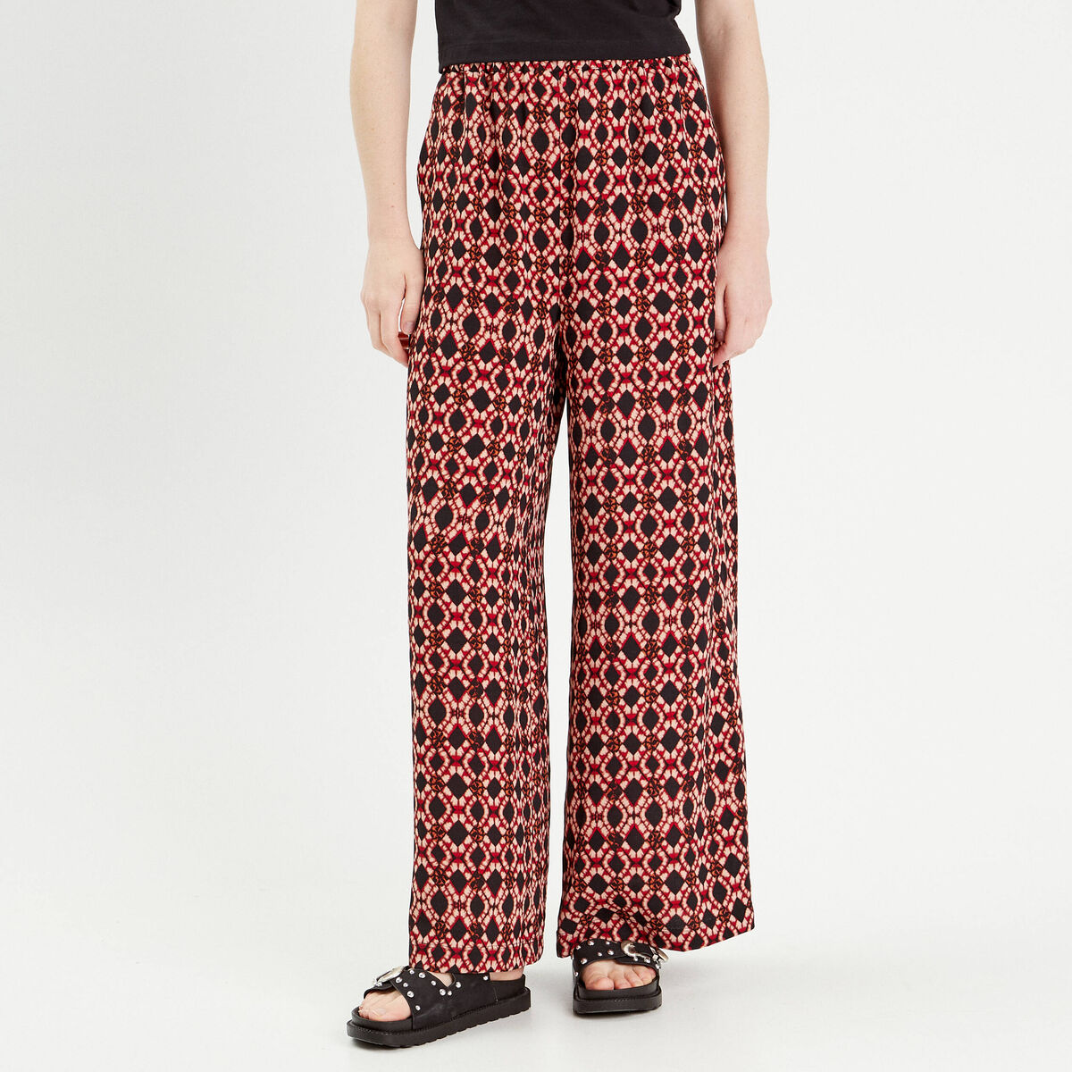 Pantalon large fluide rouge femme