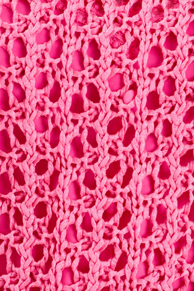 Pull manches courtes ajouré rose fluo femme