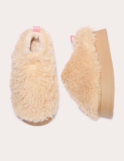 Chaussons fausse fourrure sable femme
