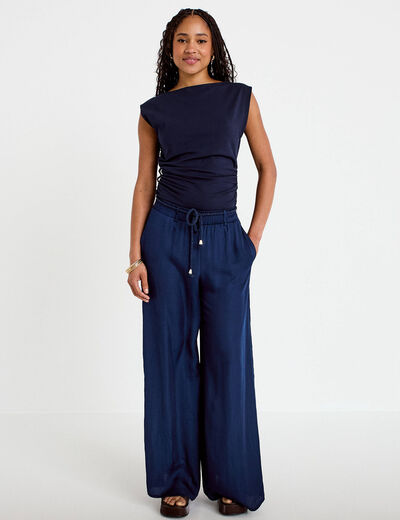 Pantalon large taille standard bleu marine femme