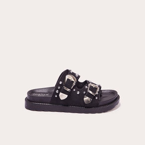 Sandales plates cloutées noir femme