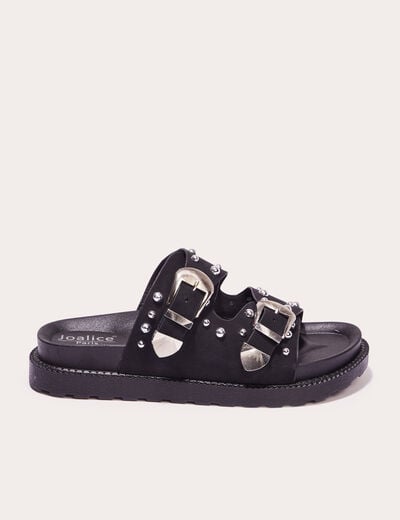 Sandales plates cloutées noir femme