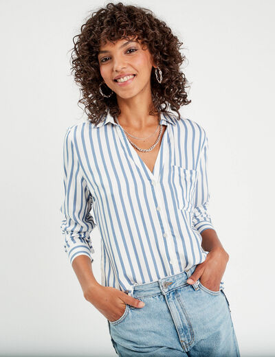 Chemise manches longues bleu marine femme