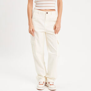 Pantalon large cargo ecru femme
