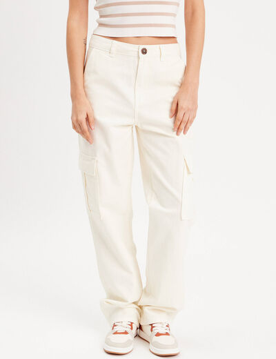 Pantalon large cargo ecru femme